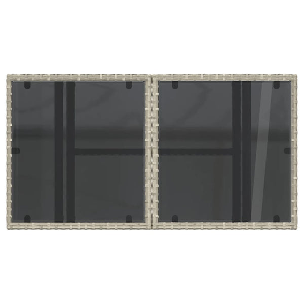 Grauer Gartentisch mit Glasplatte Dorus 100x55x73cm (Polyrattan)
