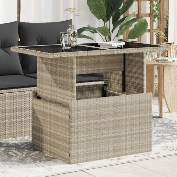 Grauer Gartentisch mit Glasplatte Dorus 100x55x73cm (Polyrattan)