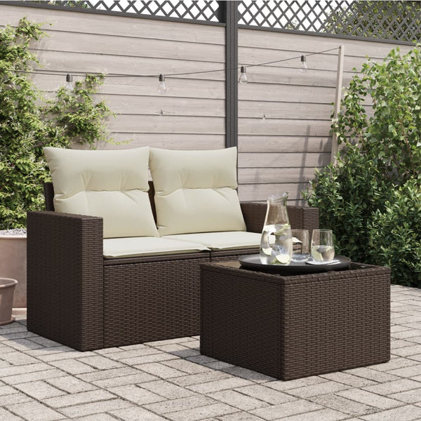 Brauner Gartentisch Tarabega 55x55x37cm (mit Glasplatte Polyrattan)