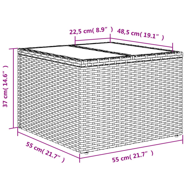 Brauner Gartentisch Tarabega 55x55x37cm (mit Glasplatte Polyrattan)