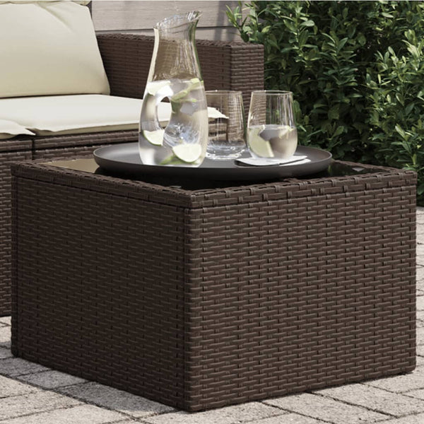 Brauner Gartentisch Tarabega 55x55x37cm (mit Glasplatte Polyrattan)