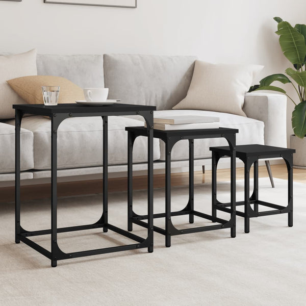 Schwarze Beistelltische für Seriencouch (3 Stück aus Holz)