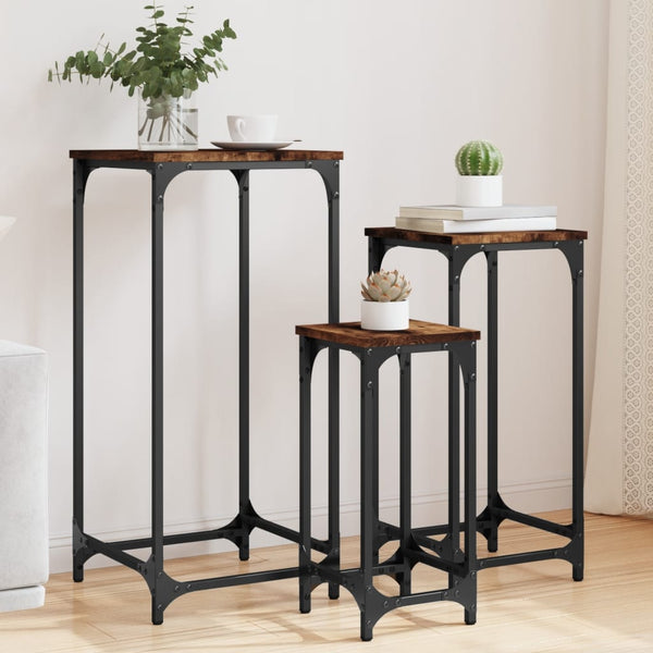 Räuchereichen-Beistelltische Coti, 3er-Set (Holz)