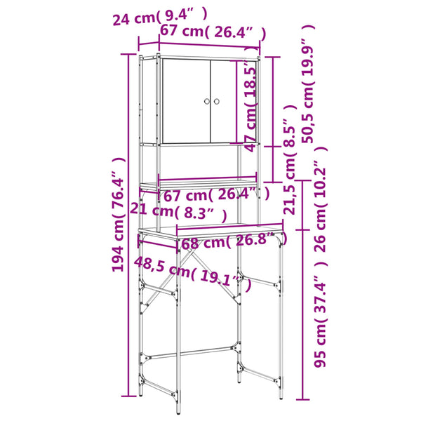 Waschmaschinenschrank Olimpu, Schwarz, 68x48,5x194cm