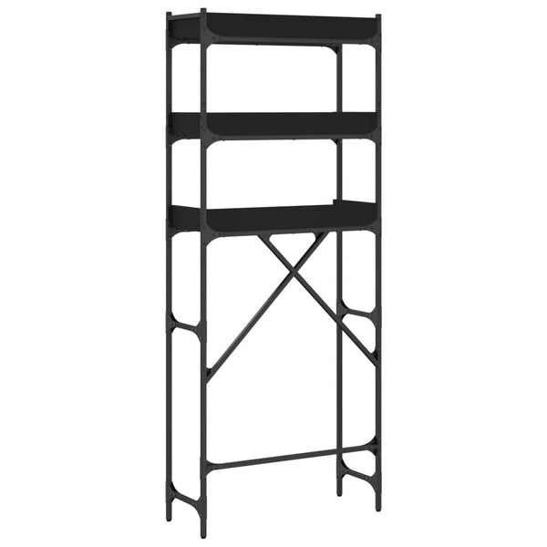 Schwarzes Waschmaschinenregal Patrisor 67x25x163cm (Holz)