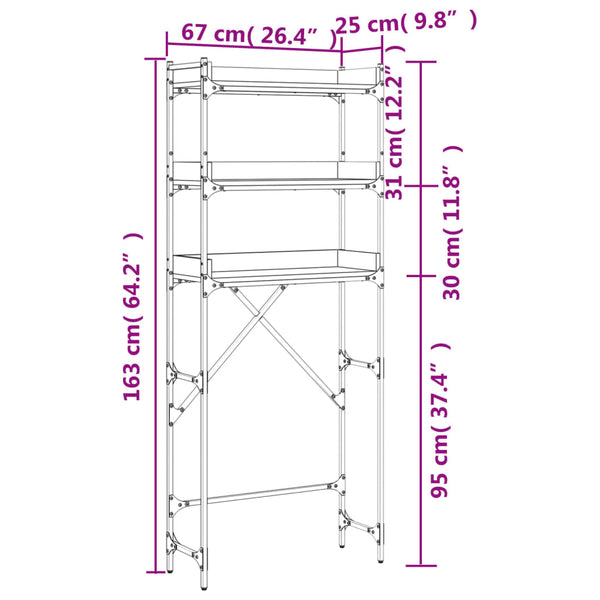 Schwarzes Waschmaschinenregal Patrisor 67x25x163cm (Holz)