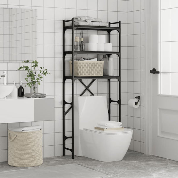 Schwarzes Waschmaschinenregal Coretta 67x25x163cm (Holz)