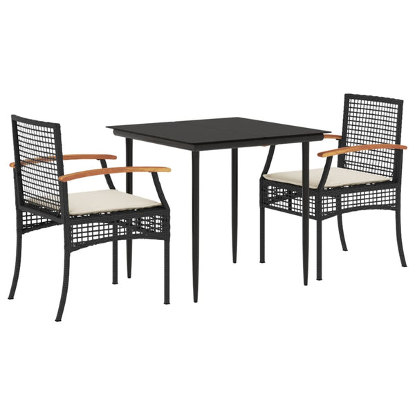 Schwarze 3-teilige Outdoor-Essgruppe mit Kissen Ghenadi (Polyrattan)