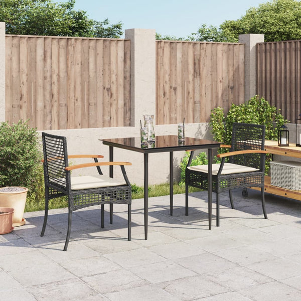 Schwarze 3-teilige Outdoor-Essgruppe mit Kissen Ghenadi (Polyrattan)