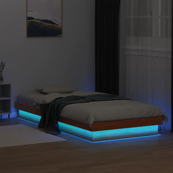 Bernsteinfarbenes LED-Bettgestell Margretta 100x200cm (Kiefer)