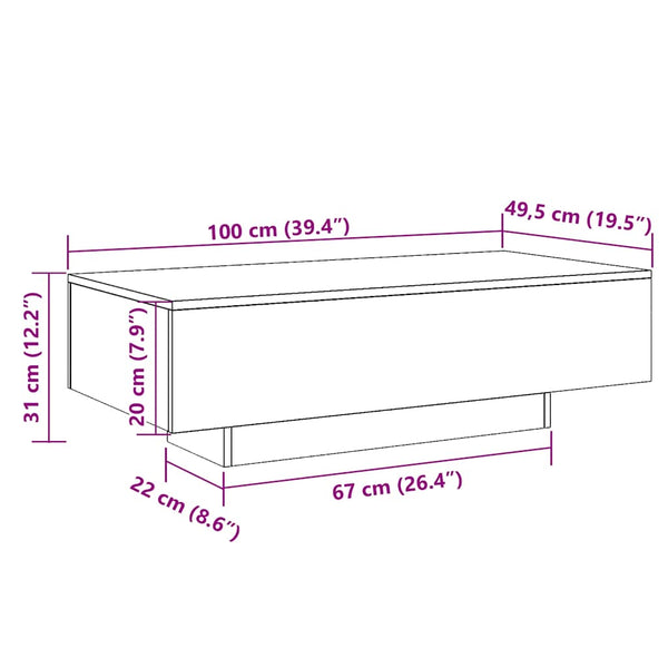 Sonoma Eiche Couchtisch Hordei 100x49,5x31cm (Holz)