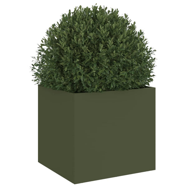 Olivenfarbener Blumenkasten Eusebie 32x30x29cm (kaltgewalzter Stahl)