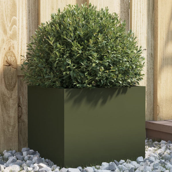Olivenfarbener Blumenkasten Eusebie 32x30x29cm (kaltgewalzter Stahl)