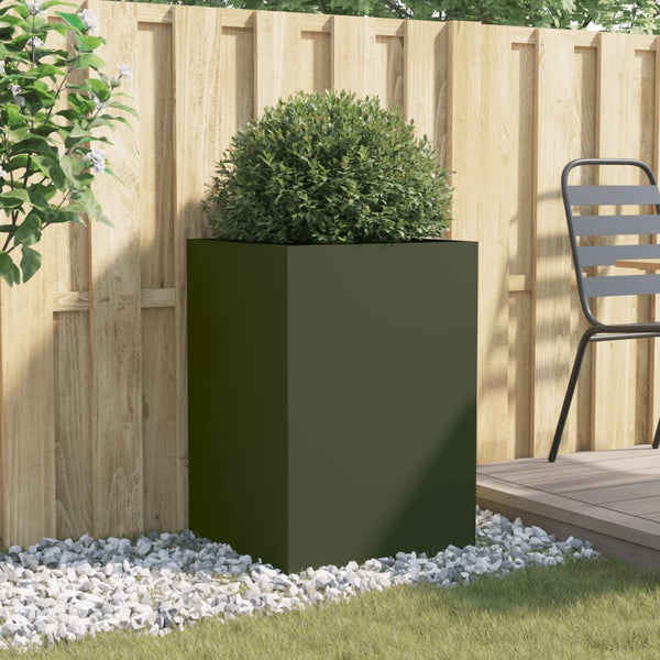 Olivenfarbener Blumenkasten Eusebie 52x48x75cm (kaltgewalzter Stahl)