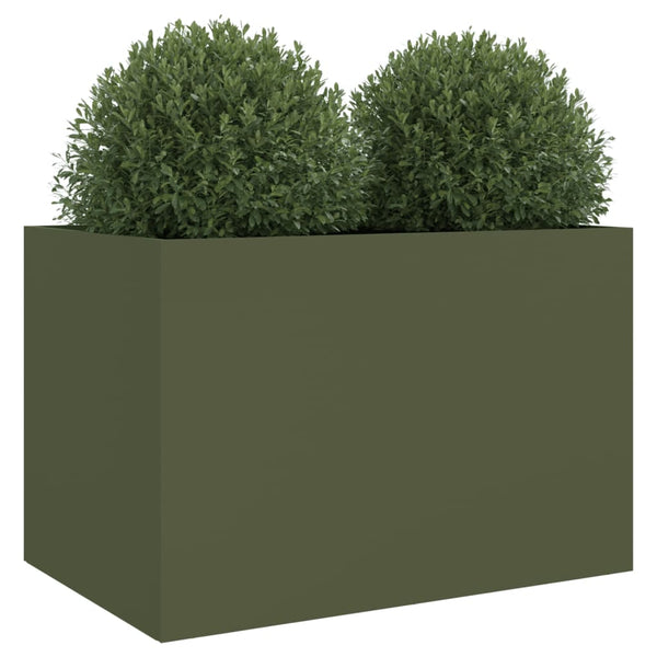 Olivgrüner Blumenkasten Eusebie 62x40x39cm (kaltgewalzter Stahl)
