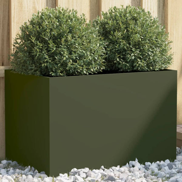 Olivgrüner Blumenkasten Eusebie 62x40x39cm (kaltgewalzter Stahl)