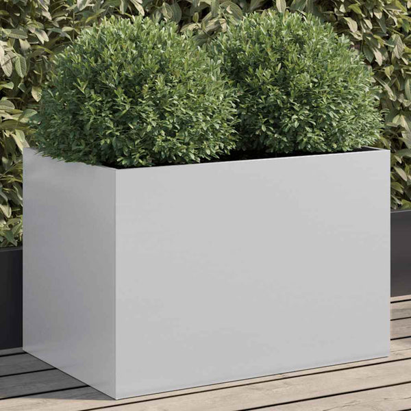 Silberner Blumenkasten Eusebie 62x40x39cm (verzinkter Stahl)