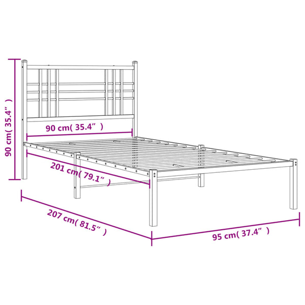 Schwarzes Metallbettgestell mit Kopfteil Pag 90x200cm