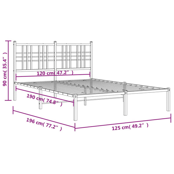 Schwarzes Metallbettgestell mit Kopfteil Pag 120x190cm