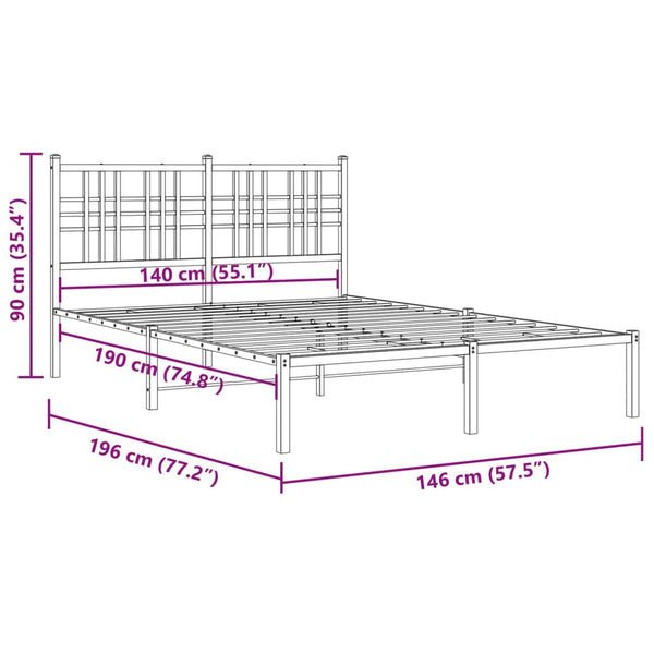 Schwarzes Metallbettgestell mit Kopfteil Pag 140x190cm
