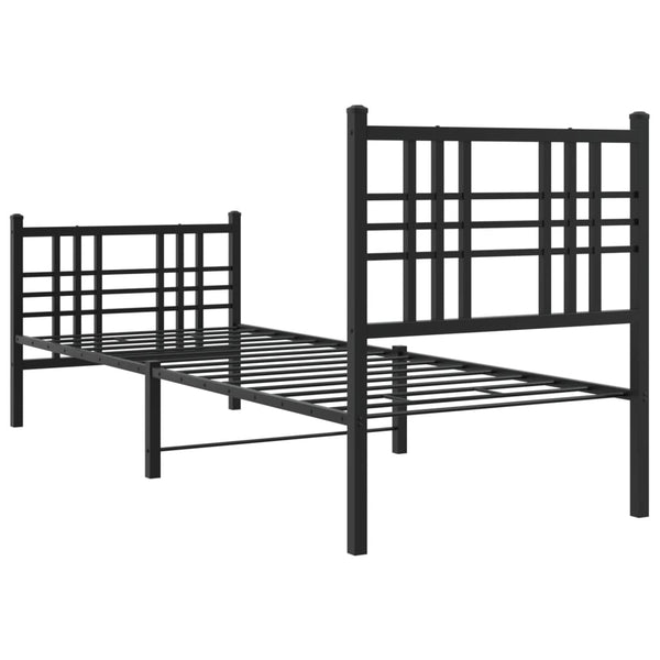 Schwarzes Metallbettgestell mit Kopf- und Fußteil Pag 75x190cm