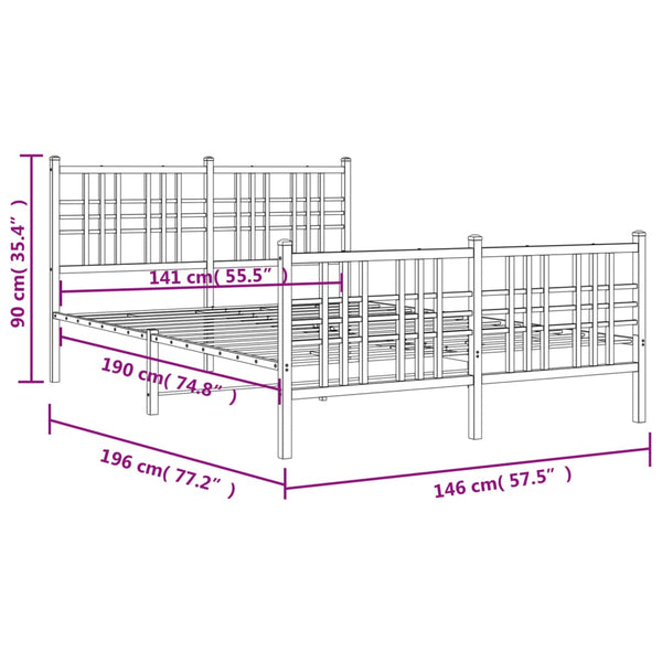 Schwarzes Metallbettgestell mit Kopfteil Pag 140x190cm