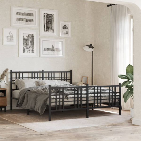 Schwarzes Metallbettgestell mit Kopfteil und Fußteil Pag 150x200cm