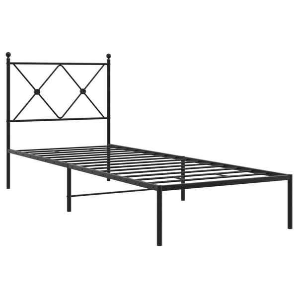 Schwarzes Metallbettgestell mit Kopfteil Alfred 75x190cm