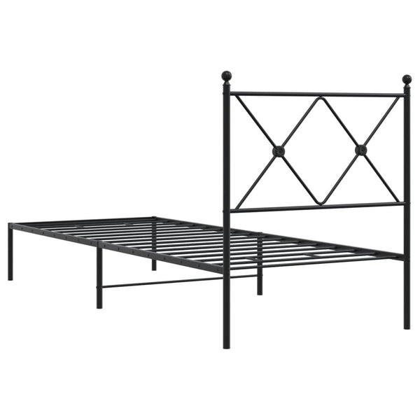 Schwarzes Metallbettgestell mit Kopfteil Alfred 75x190cm