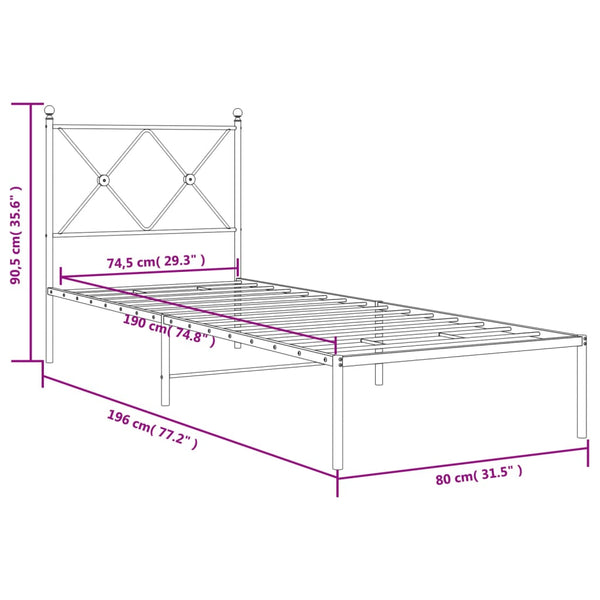 Schwarzes Metallbettgestell mit Kopfteil Alfred 75x190cm