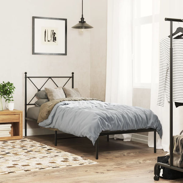 Schwarzes Metallbettgestell mit Kopfteil Alfred 75x190cm