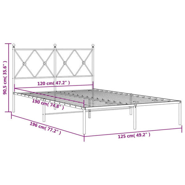Schwarzes Bettgestell aus Metall mit Kopfteil Alfred 120x190cm