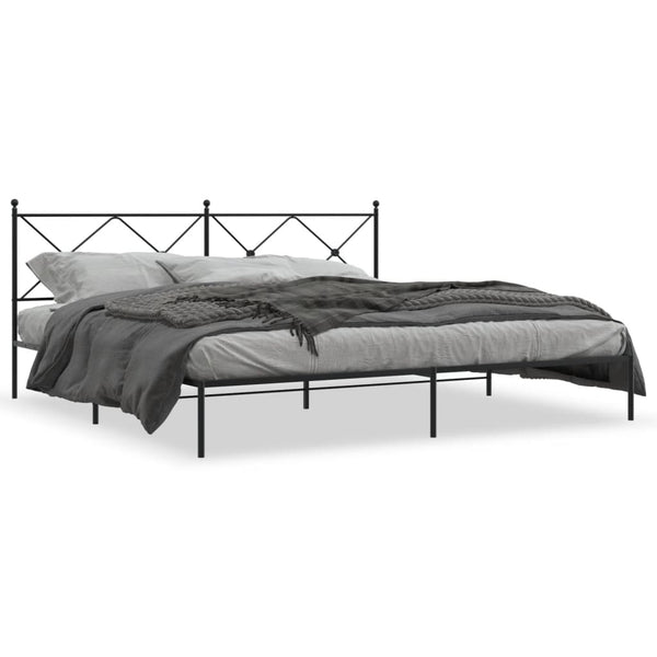 Schwarzes Metallbettgestell mit Kopfteil Alfred 193x203cm