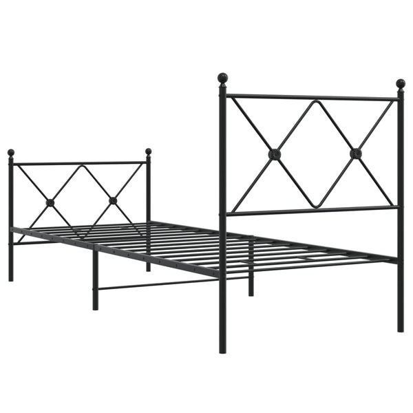 Schwarzes Metallbettgestell mit Kopfteil und Fußteil Alfred 75x190cm