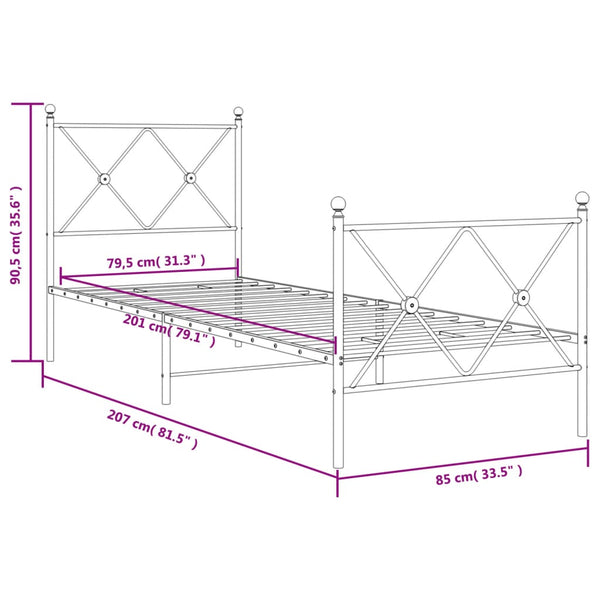 Schwarzes Metallbettgestell mit Kopfteil Alfred 80x200cm