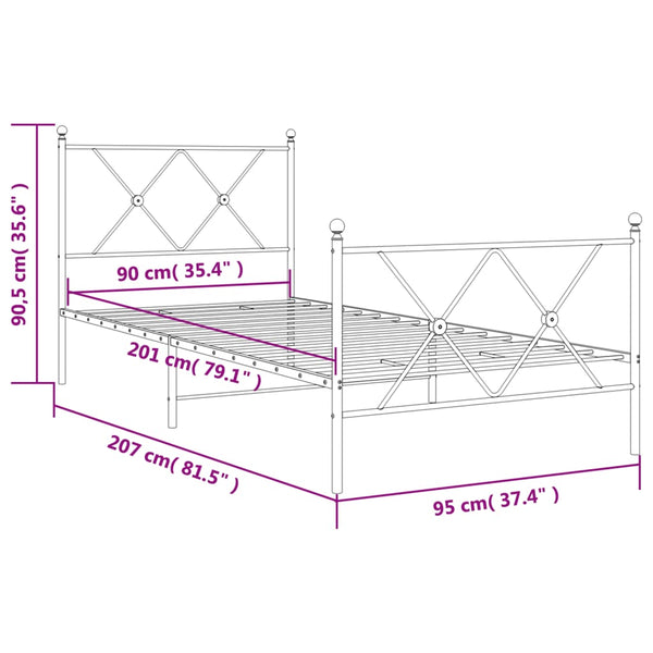 Schwarzes Metallbettgestell mit Kopfteilen Alfred 90x200cm