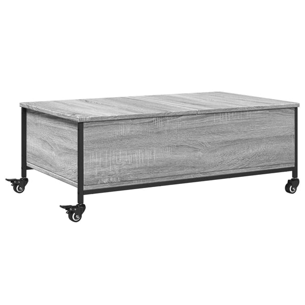 Grauer Couchtisch auf Rollen Irimias 91x55x34cm (Sonoma-Holz)