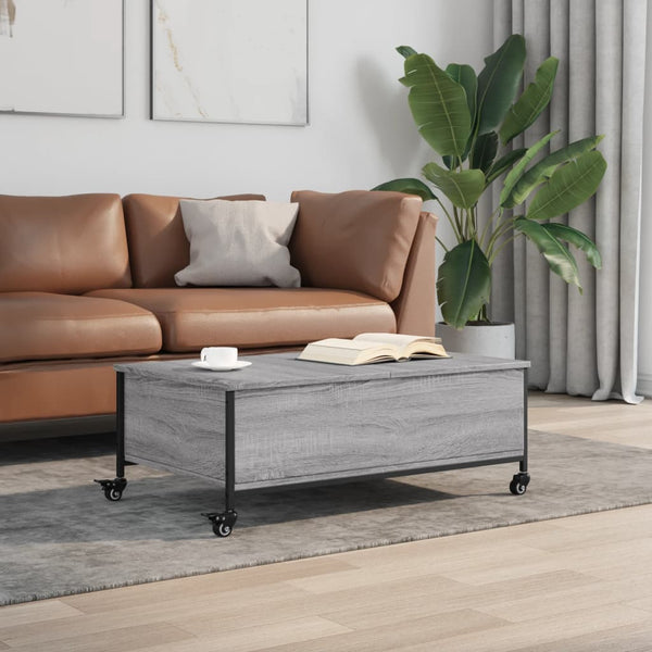 Grauer Couchtisch auf Rollen Irimias 91x55x34cm (Sonoma-Holz)