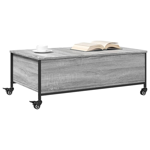 Grauer Couchtisch auf Rollen Irimias 91x55x34cm (Sonoma-Holz)