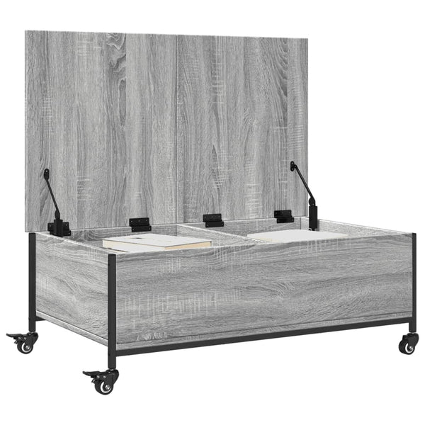 Grauer Couchtisch auf Rollen Irimias 91x55x34cm (Sonoma-Holz)