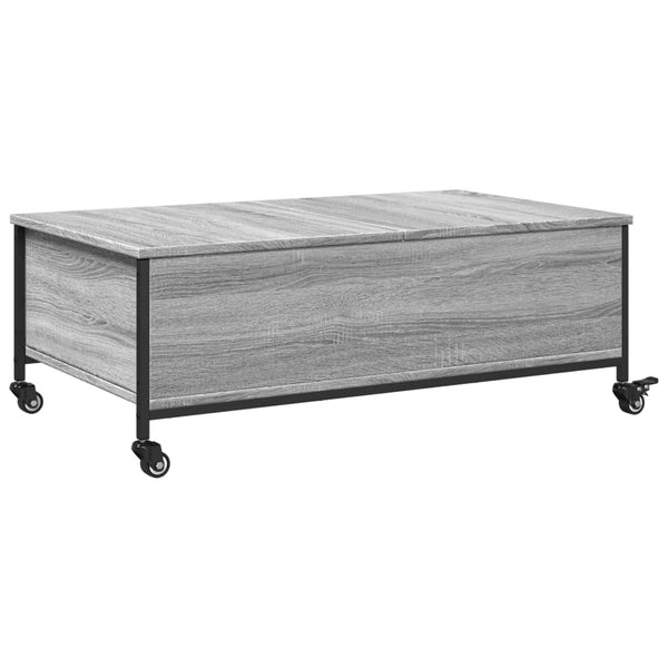 Grauer Couchtisch auf Rollen Irimias 91x55x34cm (Sonoma-Holz)