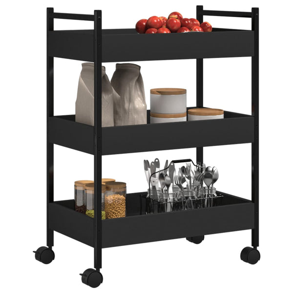 Schwarzer Küchenwagen Palita 50x30x70cm (Holz)