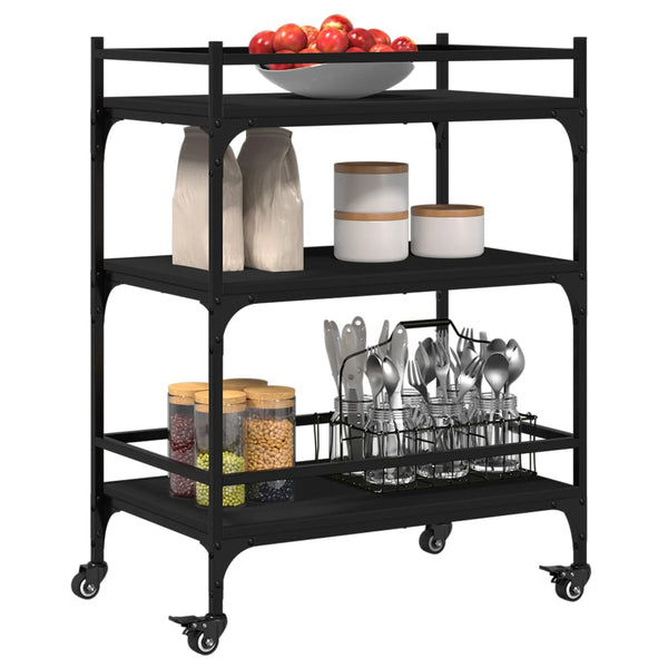 Schwarzer Küchenwagen Burchi 65x40x86,5cm (Holz)