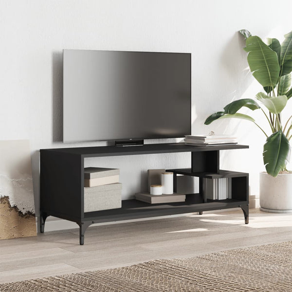Schwarzer TV-Schrank Ligea 102x40x41cm (Holz und pulverbeschichteter Stahl)