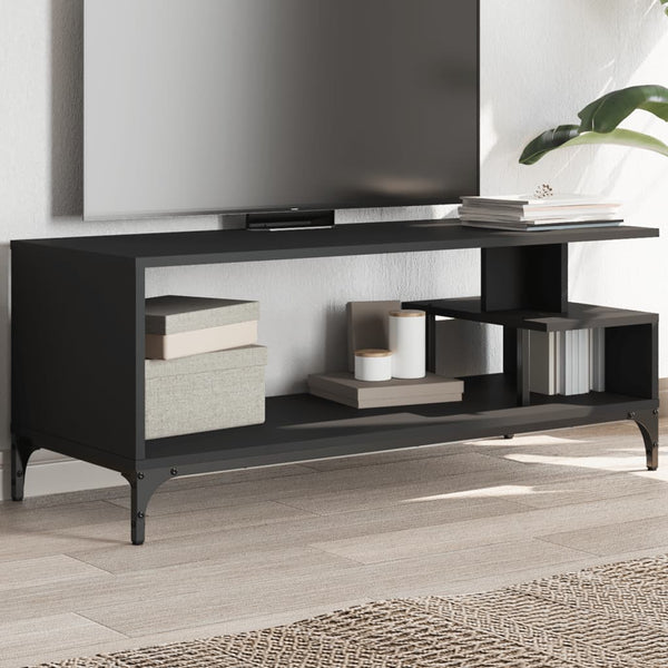 Schwarzer TV-Schrank Ligea 102x40x41cm (Holz und pulverbeschichteter Stahl)