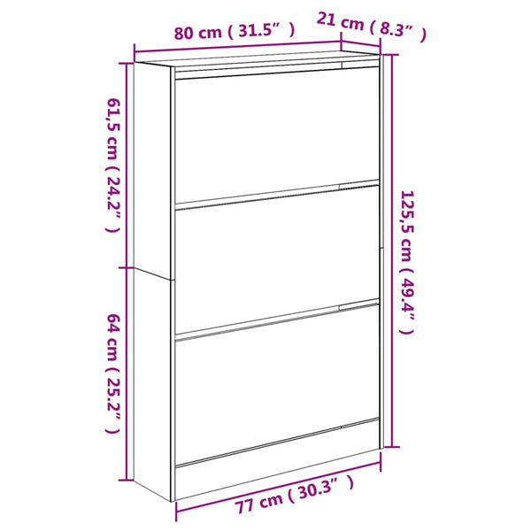 Weißer Schuhschrank Antim 80x21x125,5cm (Holz)