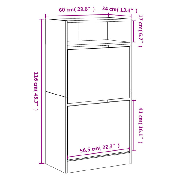 Schuhschrank Licuta betongrau 60x34x116cm (Holz)