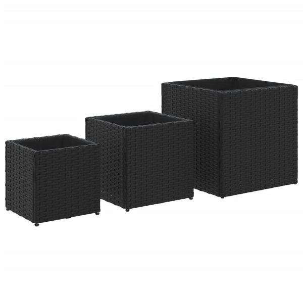 Schwarze Gartenübertöpfe Rebekah (3er-Set Polyrattan)