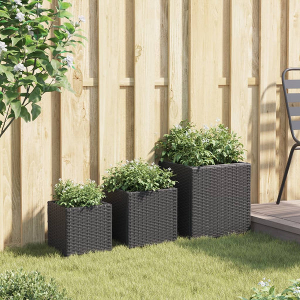 Schwarze Gartenübertöpfe Rebekah (3er-Set Polyrattan)