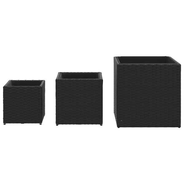 Schwarze Gartenübertöpfe Rebekah (3er-Set Polyrattan)